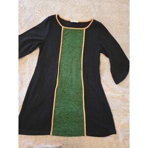 Aryeh Sweater Dress 3/4 Sleeves Green Black Tan L/XL Stretchy Knit